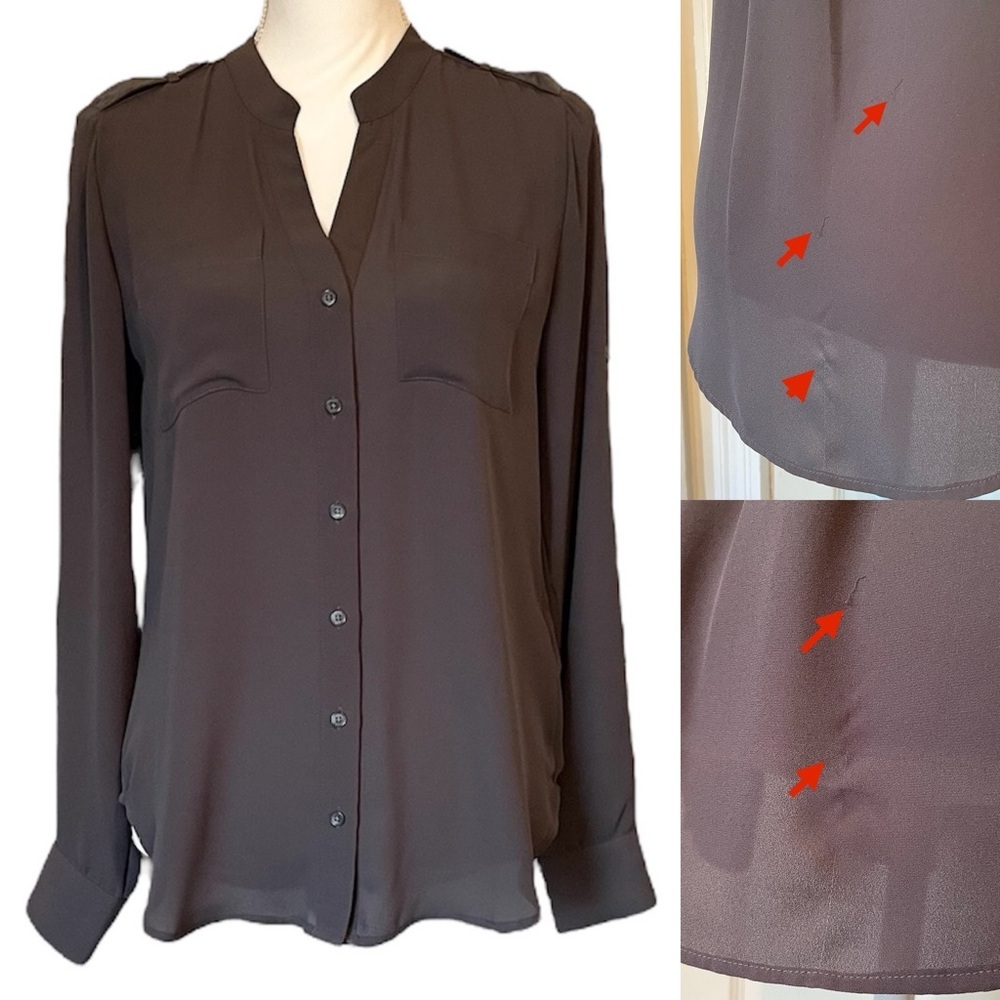 Banana Republic Sheer Gray Long Sleeve Button Up Women’s XS Blouse